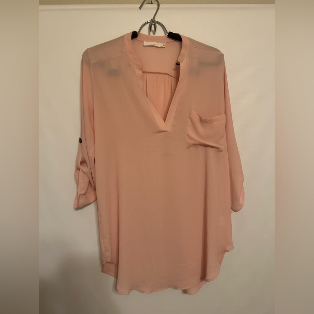NWOT Lush women’s sheer pink blouse tunic size small